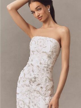 MILLY White Embellished Strapeless Dress
